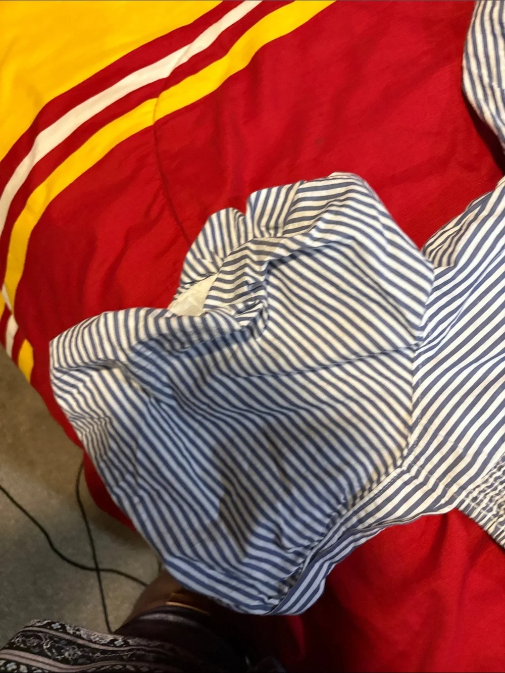 Striped Puff-Sleeve Peplum Top - Blue/White medium by Old Navy good condition